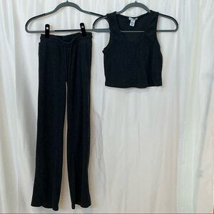 Better Together Charcoal Gray Ribbed Lounge Set - Crop Tank & Leggings - XS